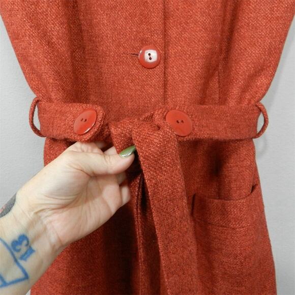 Anthropologie Tabitha Blustery Days Vest Size 6 Rust Orange Tweed Belted Jacket - Picture 6 of 15